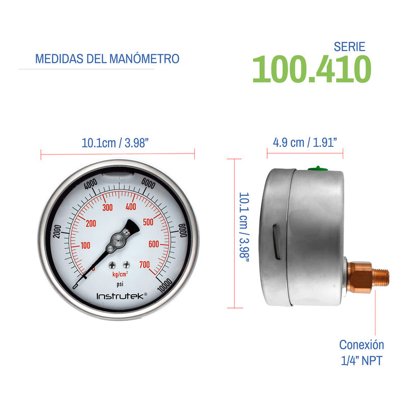 Manómetro Premium Alta Presión Glicerina 4 PLG, 10000 Psi