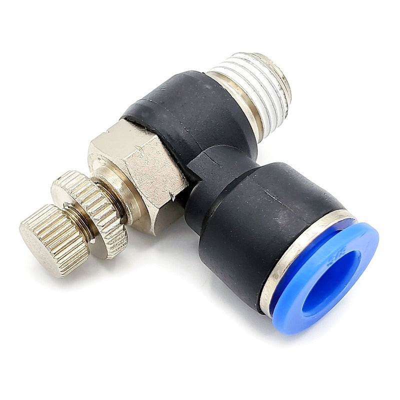 Conector /regulador De Caudal Neumático Codo 1/4 Npt X 3/8