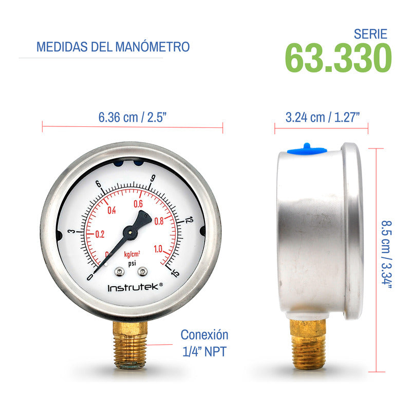 Manómetro P/ Sistema De Riego C/glicerina 2.5 PLG, 15 Psi