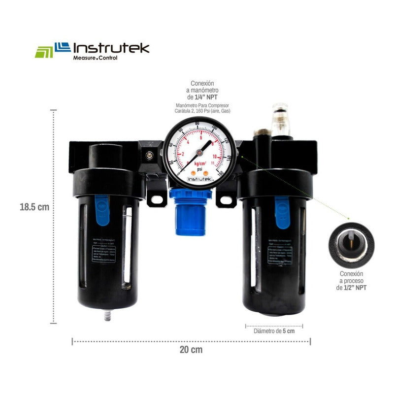 Filtro-regulador-lubricador 1/2 P/ Compresor Con Manómetro