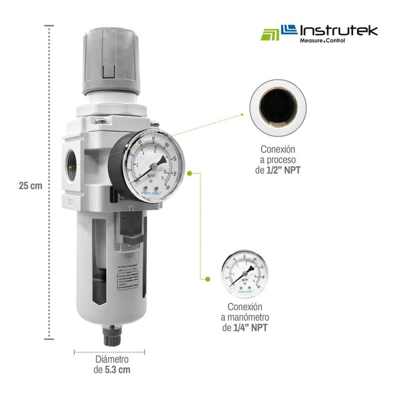 Filtro Separador De Agua Con Regulador Y Manómetro Conex 1/2