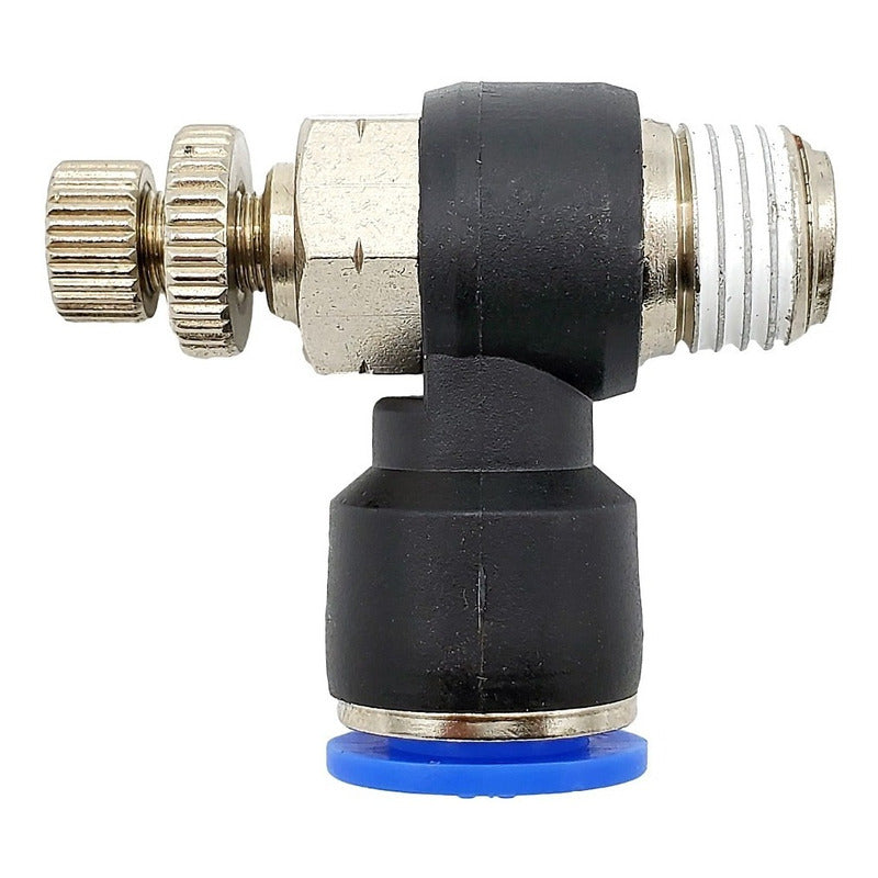 Conector /regulador De Caudal Neumático Codo 1/4 Npt X 3/8