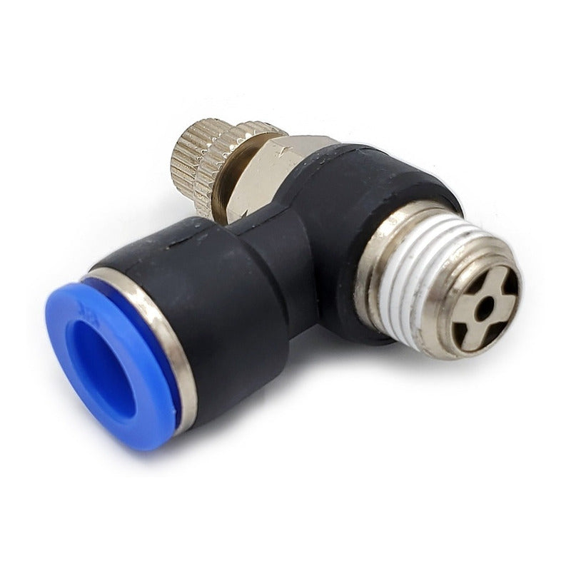 Conector /regulador De Caudal Neumático Codo 1/4 Npt X 3/8