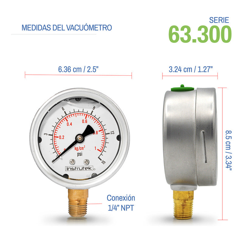 Manómetro Inox Glicerina 2.5 PLG , 15 Psi (aire, Agua)