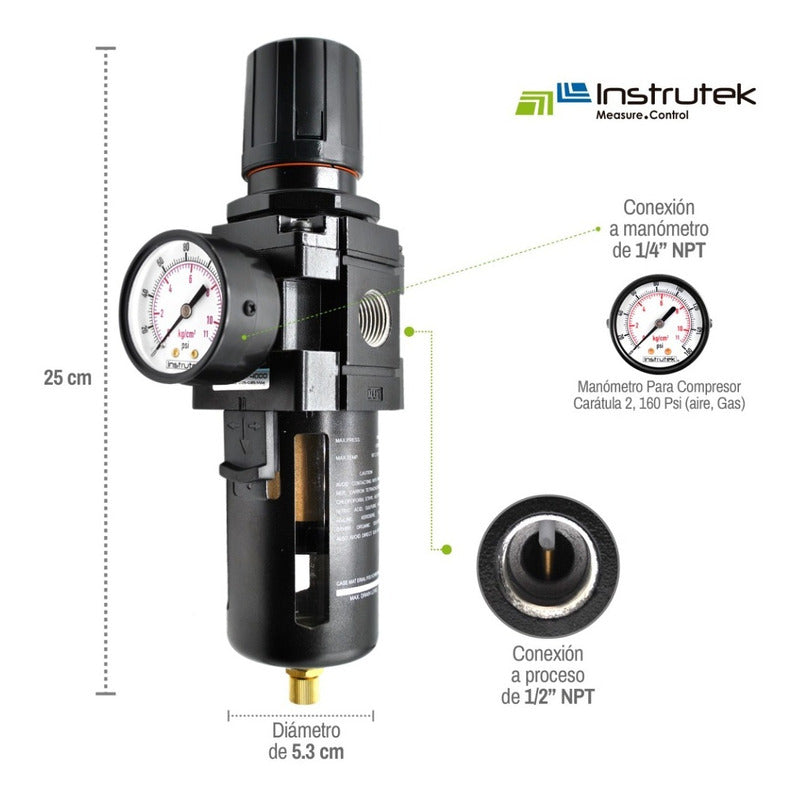 Filtro - Regulador De Aire 1/2 P/ Compresor Con Manómetro