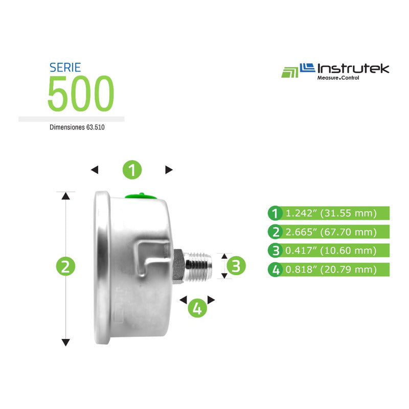 Manómetro Totalmente Inox Glicerina Carátula 2.5 PLG 600 Psi