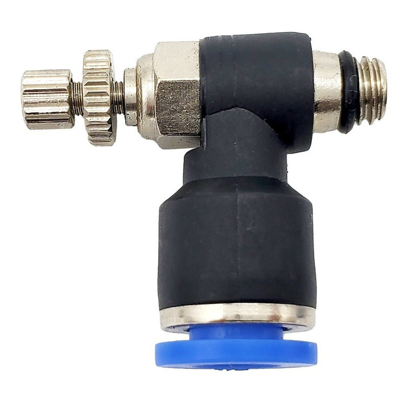 Conector / Regulador De Caudal Neumático Codo Rosca M6 X 1/4