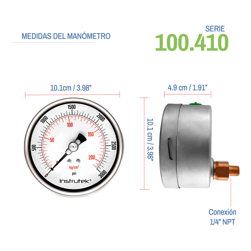 Manómetro Premium Alta Presión Glicerina 4 PLG, 3000 Psi