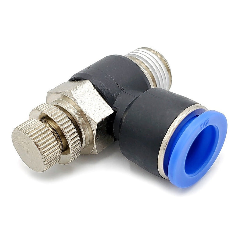 Conector /regulador De Caudal Neumático Codo 3/8 Npt X 1/2