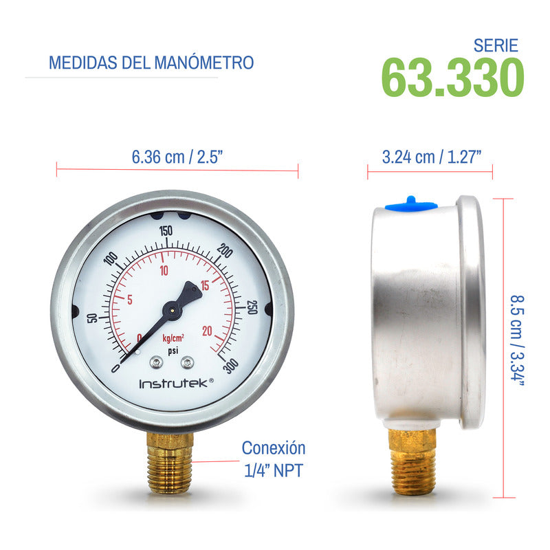 Manómetro P/ Sistema De Riego C/glicerina 2.5 PLG, 300 Psi