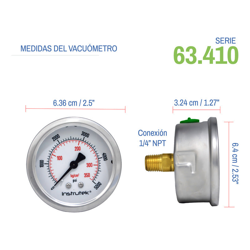 Manómetro Premium Inox Glicerina 2.5 PLG, 5000 Psi