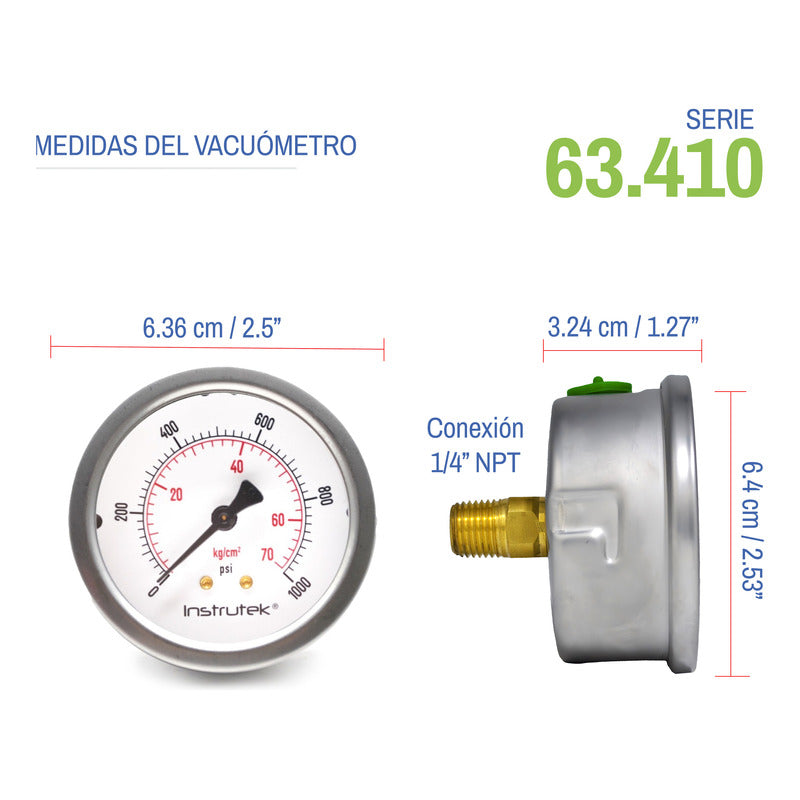 Manómetro Premium Inox Glicerina 2.5 PLG, 1000 Psi