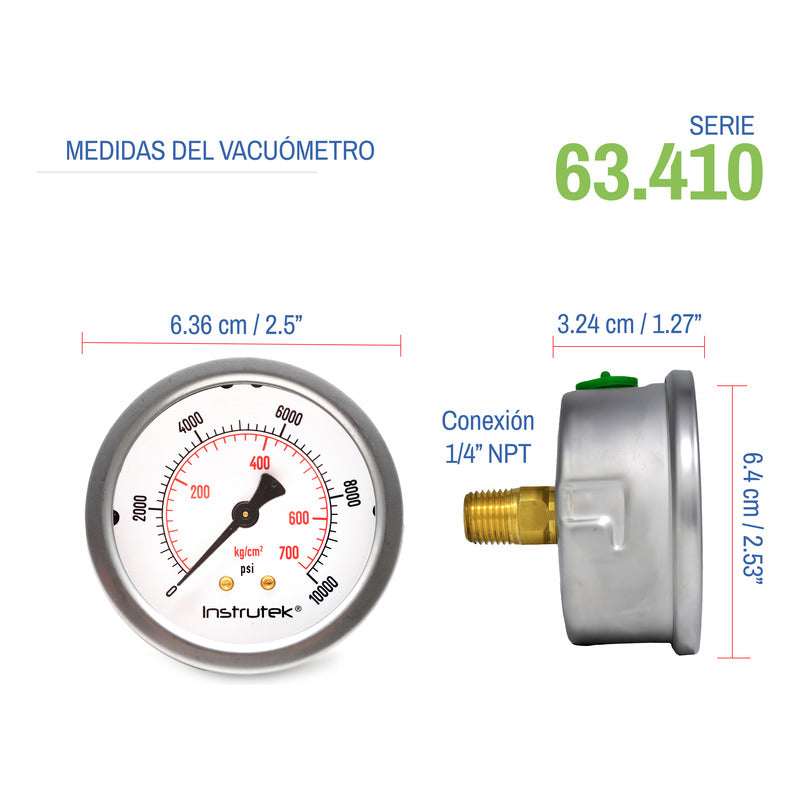 Manómetro Premium Inox Glicerina 2.5 PLG, 10000 Psi