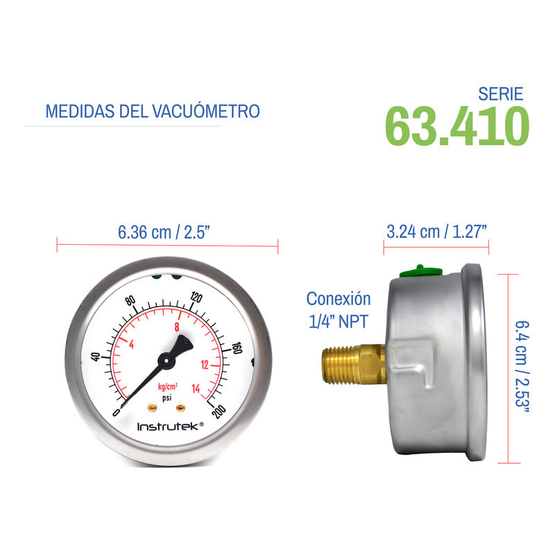 Manómetro Premium Inox Glicerina 2.5 PLG, 200 Psi