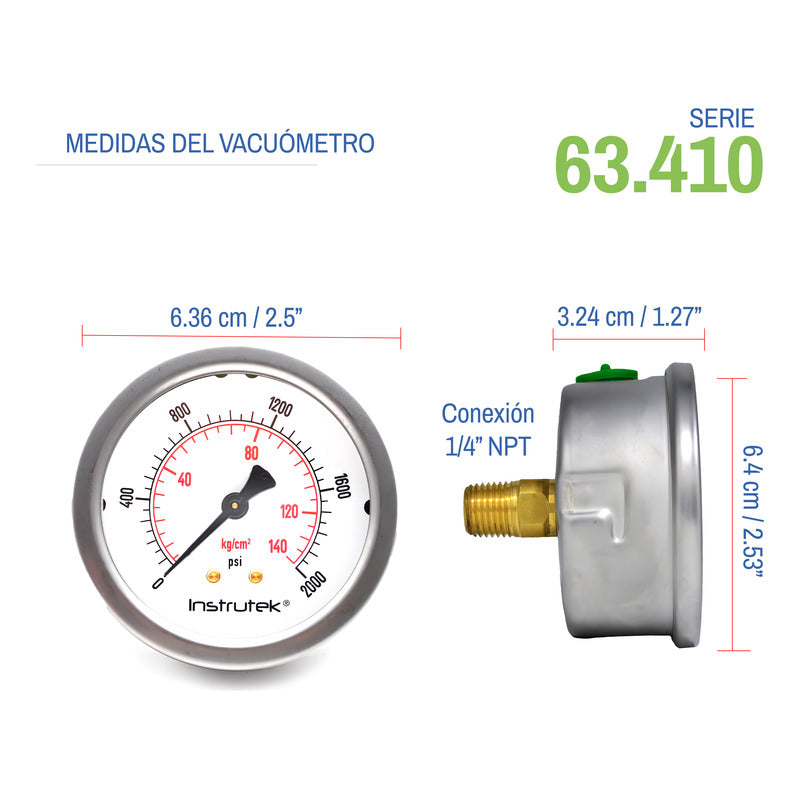 Manómetro Premium Inox Glicerina 2.5 PLG, 2000 Psi