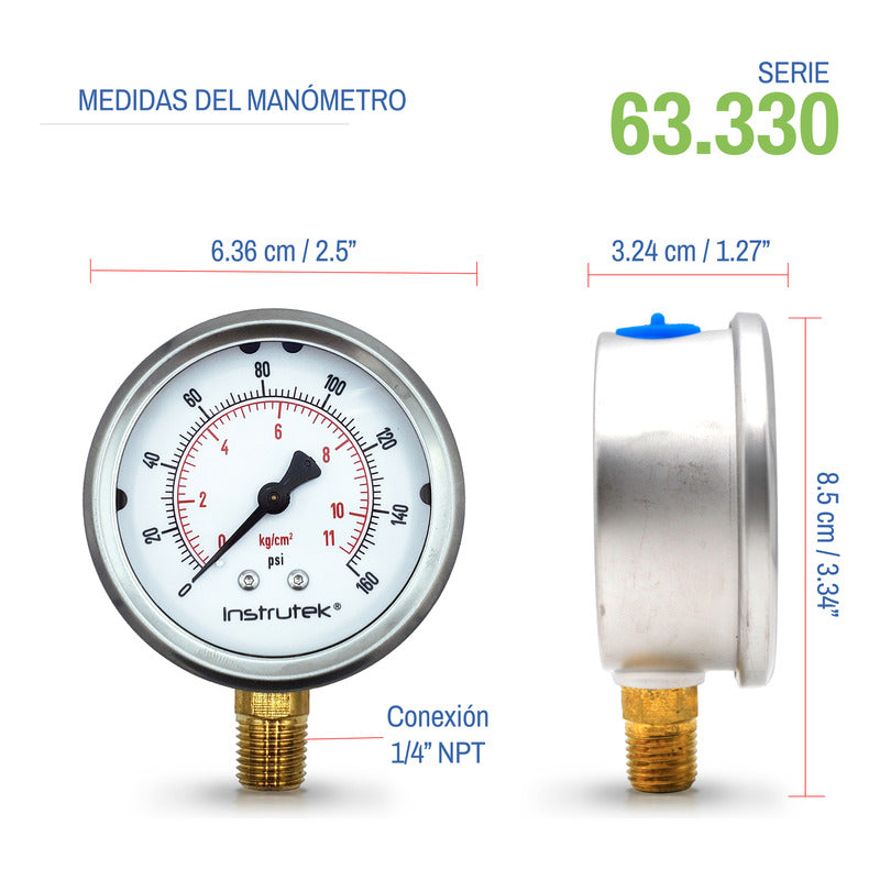 Manómetro P/ Sistema De Riego C/glicerina 2.5 PLG, 160 Psi