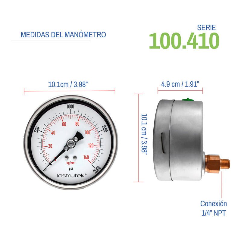 Manómetro Premium Alta Presión Glicerina 4 PLG, 2000 Psi