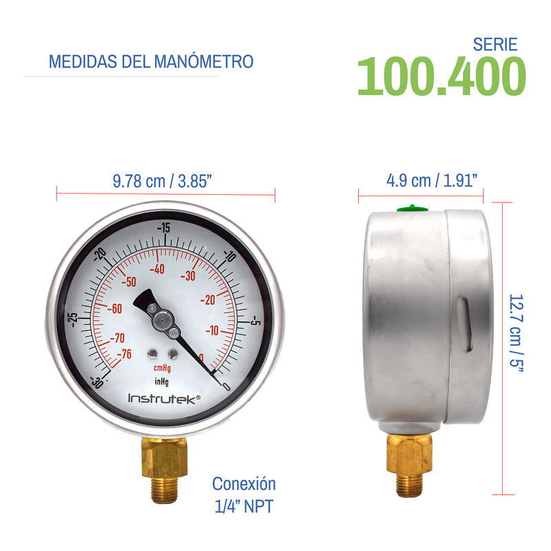 Vacuómetro Premium Glicerina 4 PLG, -30 Inhg (eq. Vacío)