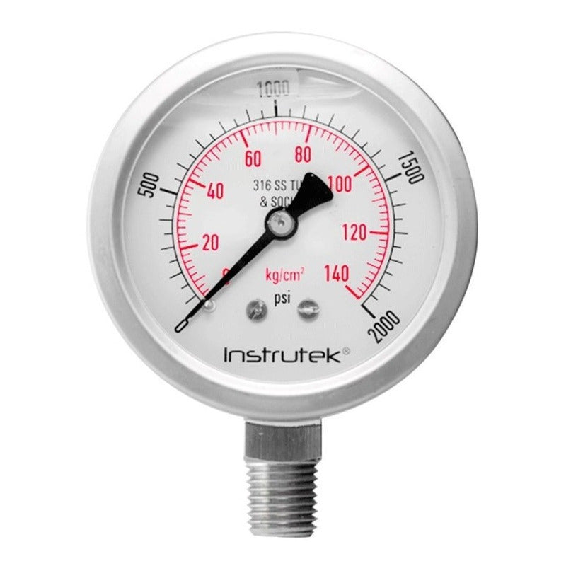 Manómetro Totalmente Inox Alta Presión 2.5 PLG, 2000 Psi