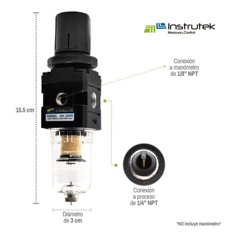Filtro - Regulador De Aire 1/4 P/ Compresor, Conexión 1/8
