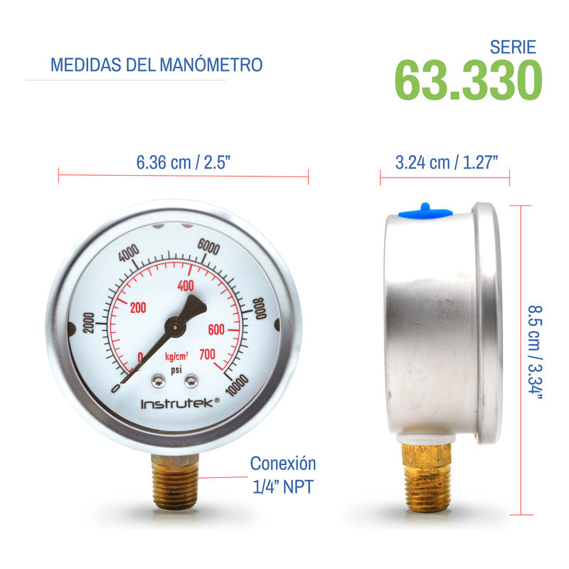 Manómetro P/ Sistema De Riego C/glicerina 2.5 PLG, 10000