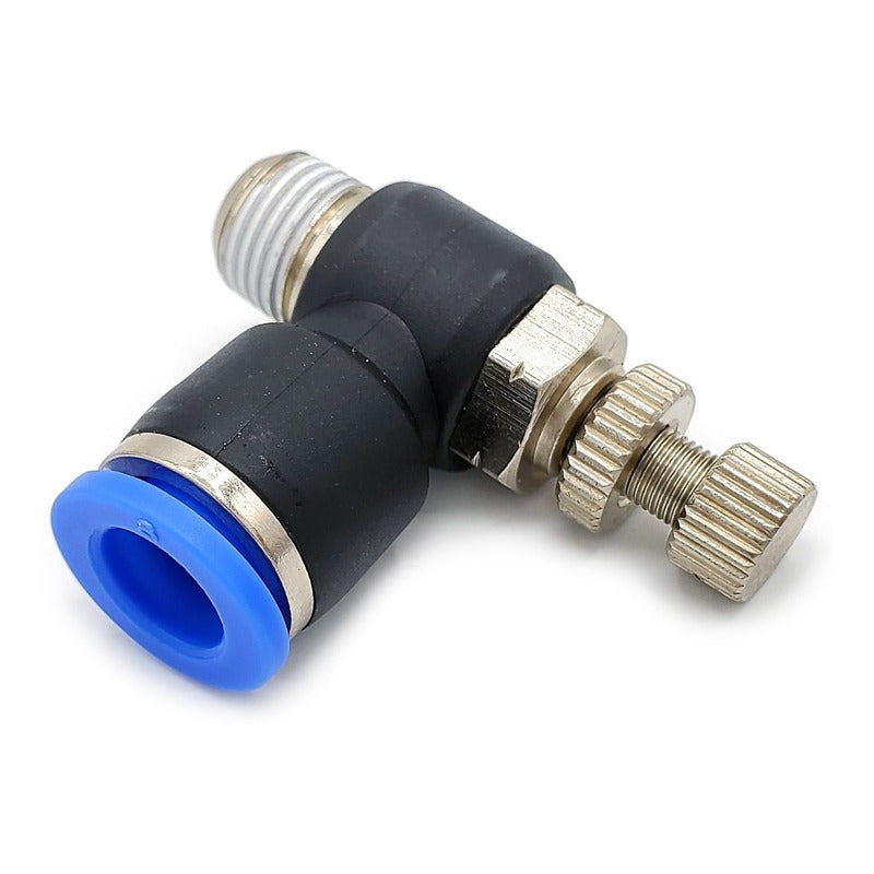 Conector / Regulador De Caudal Neumático Codo 1/8 Npt X 8mm