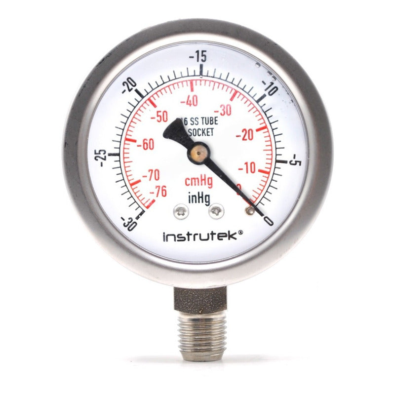 Vacuómetro 2.5, Acero Inoxidable, 1/4 Npt, Inferior, 30 Vac