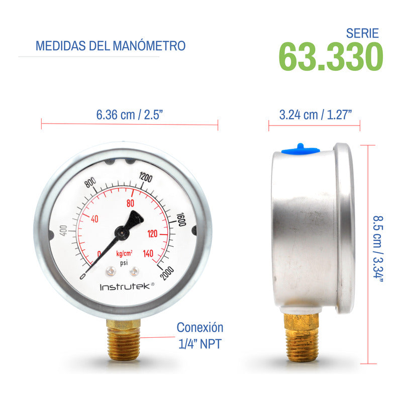 Manómetro P/ Sistema De Riego C/glicerina 2.5 PLG, 2000 Psi