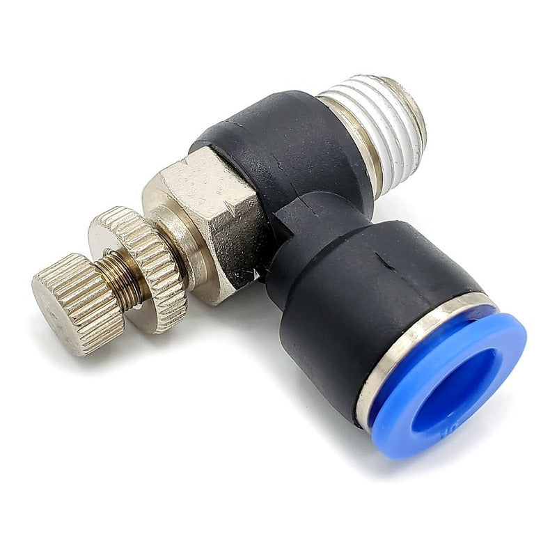 Conector /regulador De Caudal Neumático Codo 1/4 Npt X 10mm