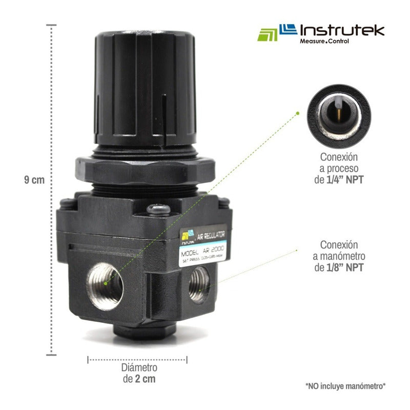 Regulador De Presión Neumático Instrutek 1/4  Npt 120 Psi