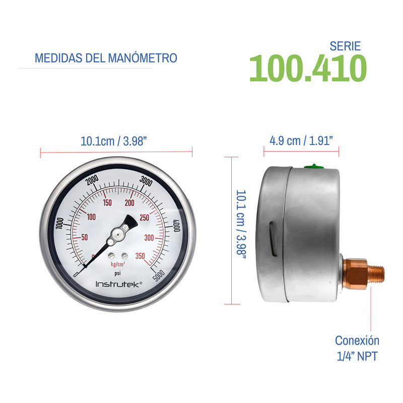 Manómetro Premium Alta Presión Glicerina 4 PLG, 5000 Psi