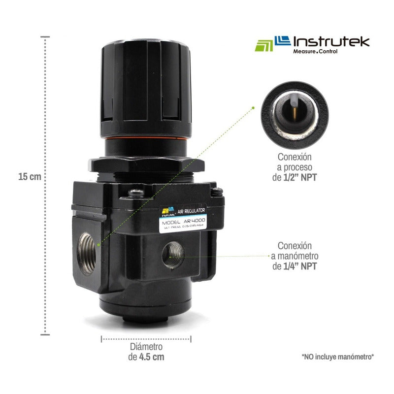 Regulador De Presión Neumático Instrutek 1/2  Npt 120 Psi