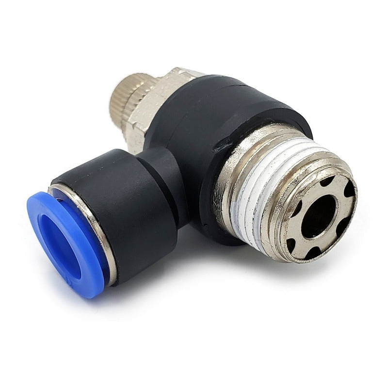 Conector /regulador De Caudal Neumático Codo 1/2 Npt X 12mm