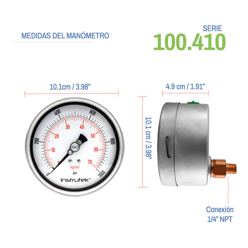 Manómetro Premium Alta Presión Glicerina 4 PLG, 1000 Psi