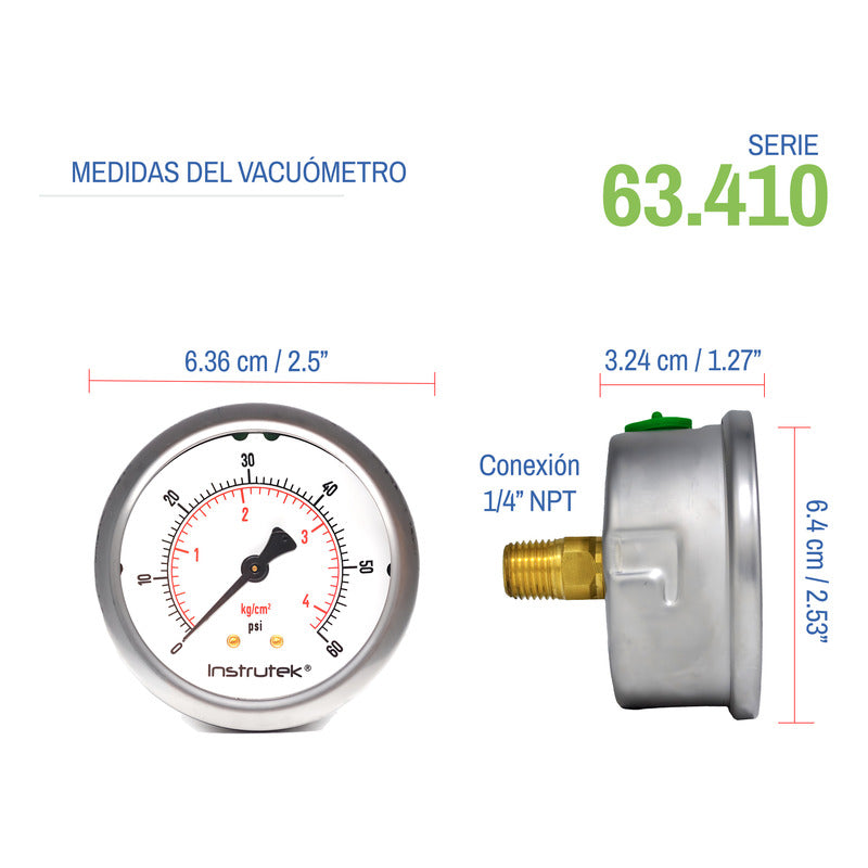 Manómetro Premium Inox Glicerina 2.5 PLG, 60 Psi