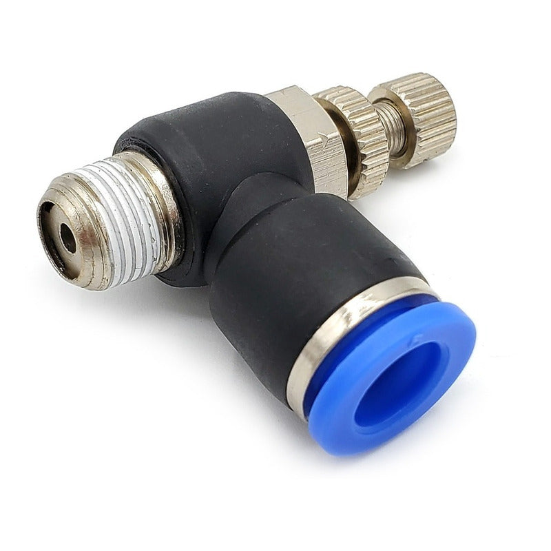 Conector / Regulador De Caudal Neumático Codo 1/8 Npt X 8mm