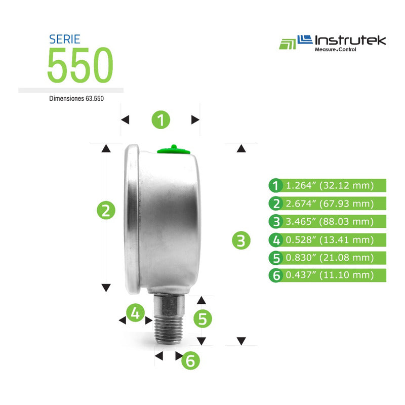 Vacuómetro 2.5, Acero Inoxidable, 1/4 Npt, Inferior, 30 Vac