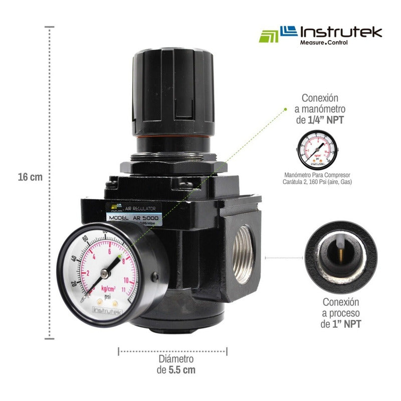 Regulador De Presión Neumático 1 PLG  120 Psi Con Manómetro