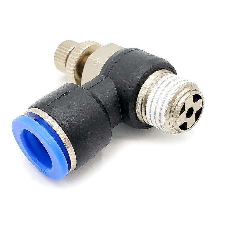 Conector /regulador De Caudal Neumático Codo 1/4 Npt X 10mm