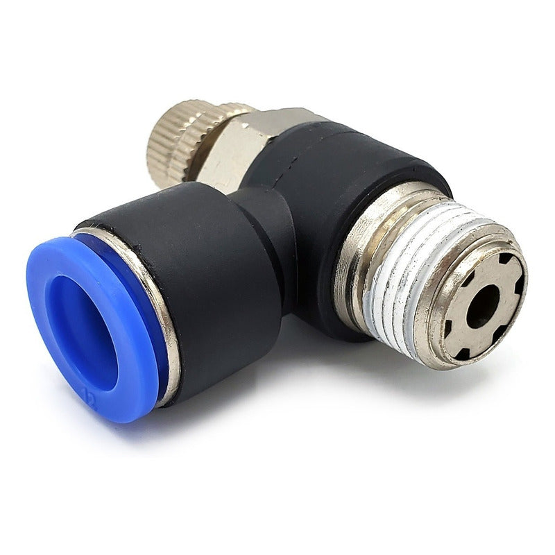 Conector /regulador De Caudal Neumático Codo 3/8 Npt X 12mm