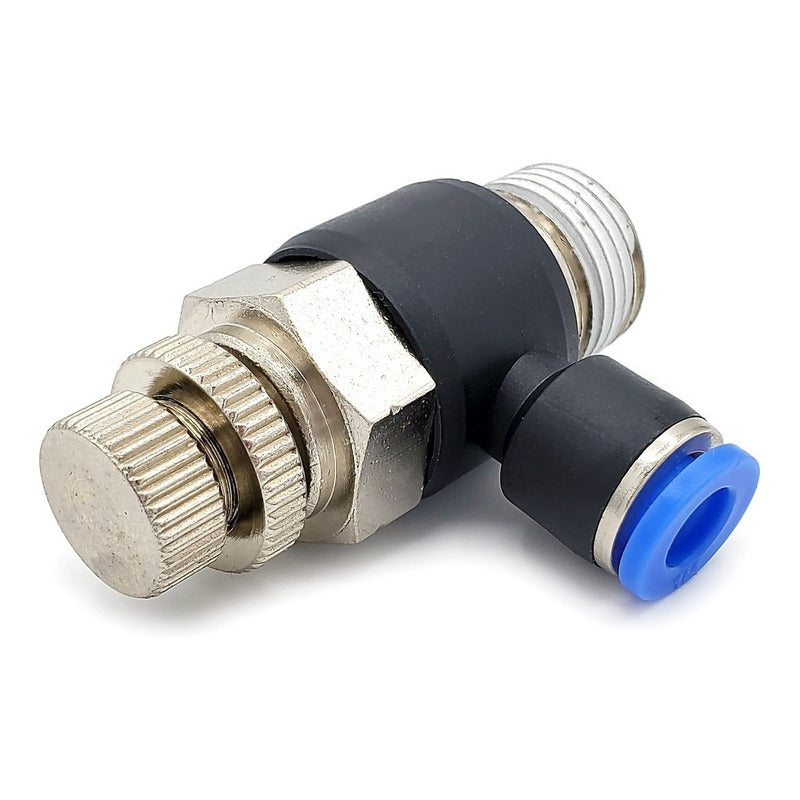 Conector /regulador De Caudal Neumático Codo 3/8 Npt X 1/4