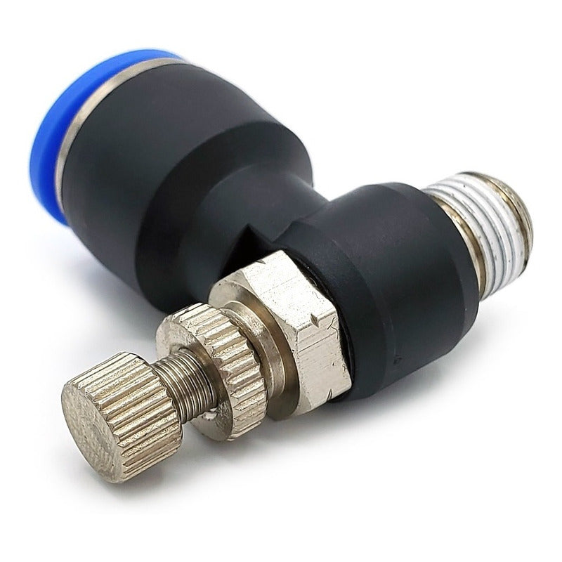 Conector / Regulador De Caudal Neumático Codo 1/8 Npt X 10mm