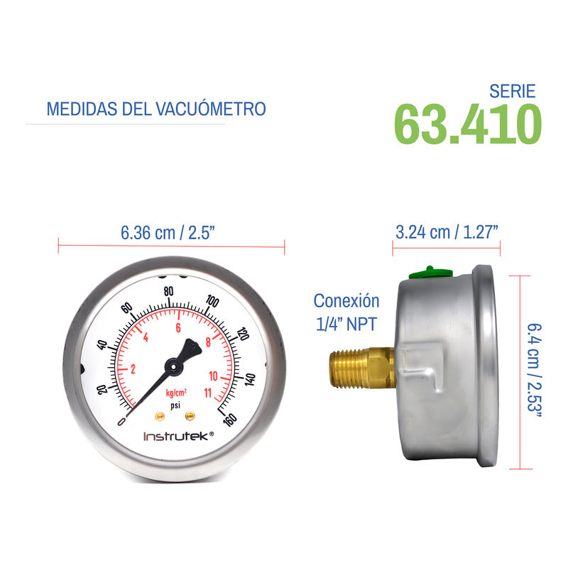 Manómetro Premium Inox Glicerina 2.5 PLG, 160 Psi