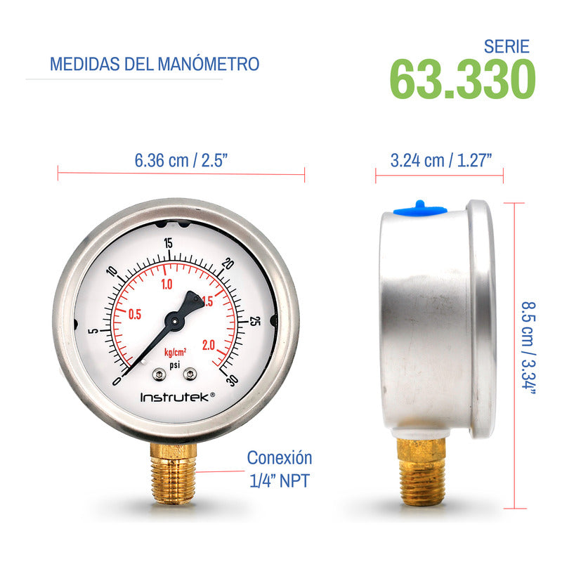 Manómetro P/ Sistema De Riego C/glicerina 2.5 PLG, 30 Psi